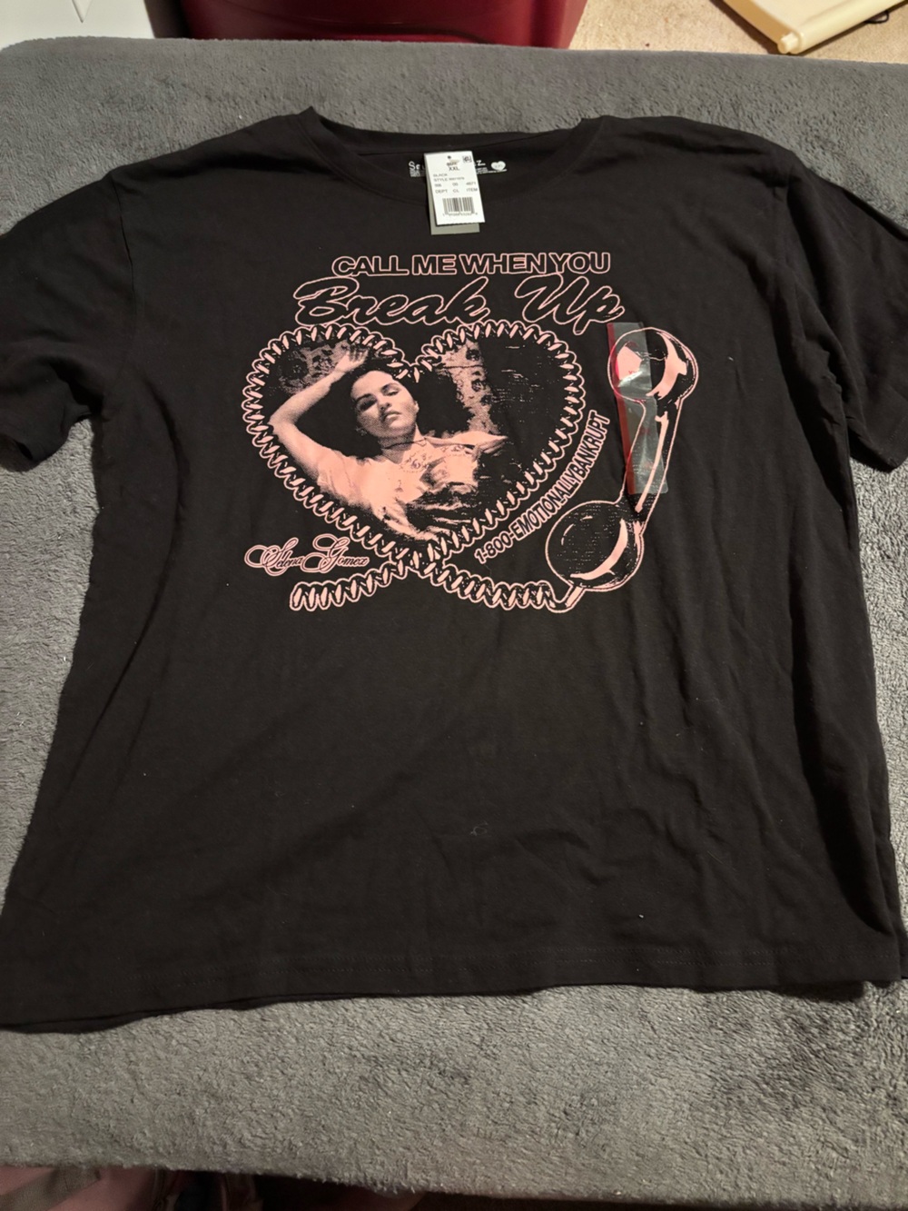 Call me when you Break Up - Selena Gomez Tee with Pink Phone Heart Design